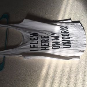 “I flew here on my unicorn” tank top